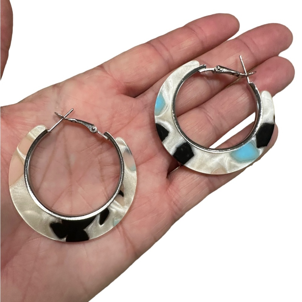 Muted Marbled Iridescent Hoop Earrings